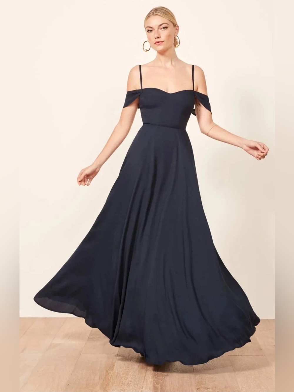 REFORMATION Navy Poppy Maxi Dress